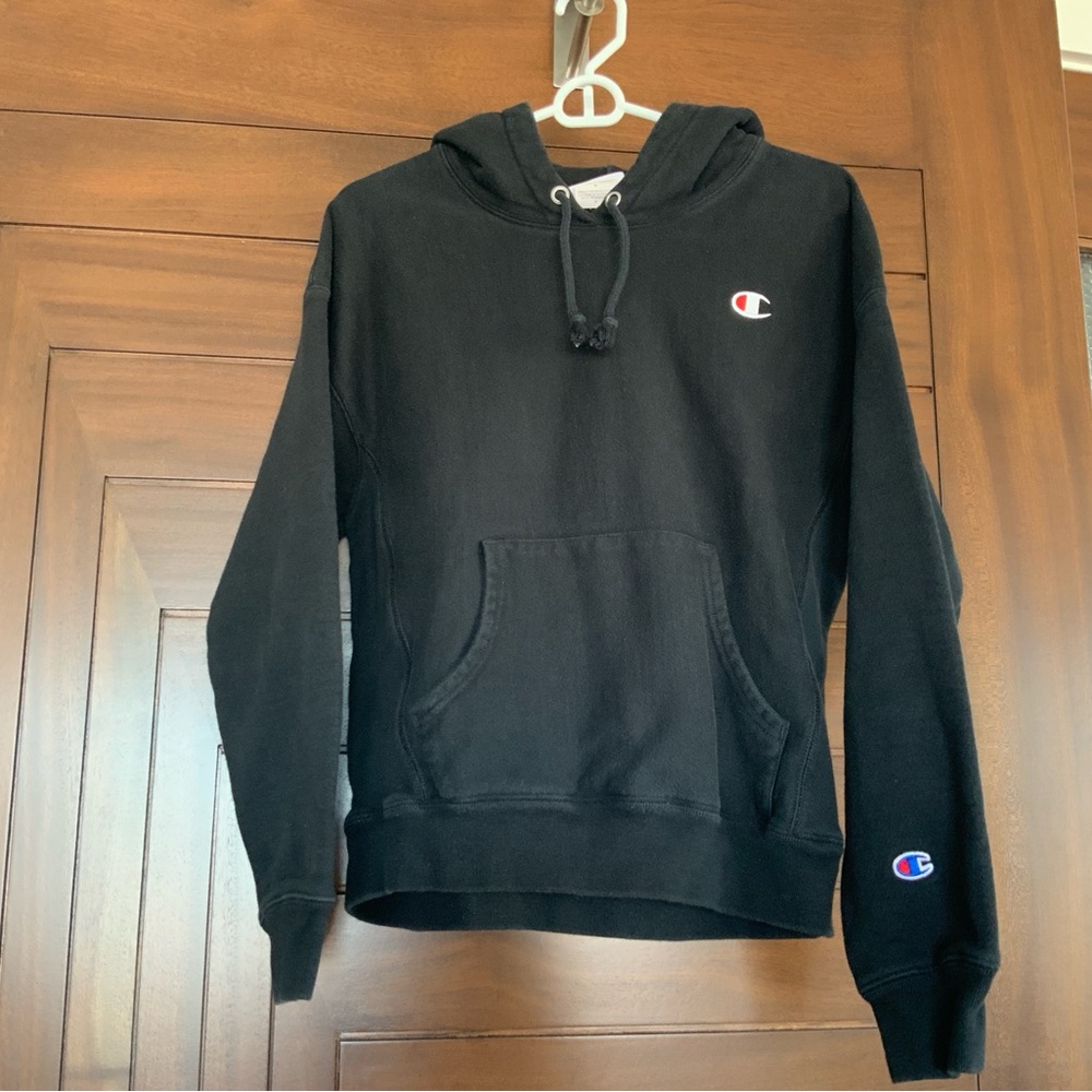 CHAMPION Hoodie Sweatshirt, Black, Size M